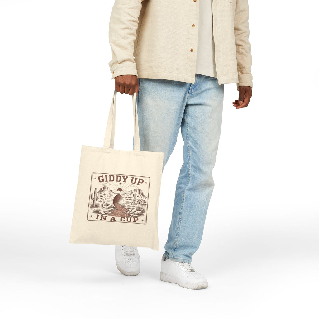 Tote Bag - "Giddy Up In A Cup" Western Cowboy Coffee Canvas Tote