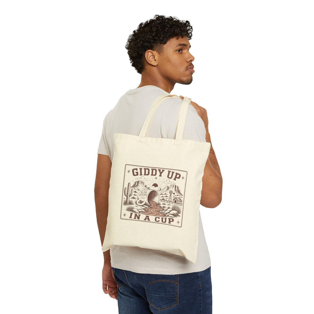 Tote Bag - "Giddy Up In A Cup" Western Cowboy Coffee Canvas Tote